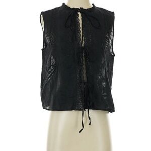 Zara Black 100% Cotton Tie Blouse S